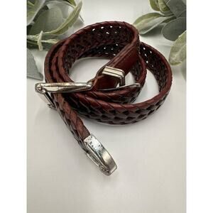 Fossil Genuine Leather Braided Brown Silver Tone Buckle Flaws Belt